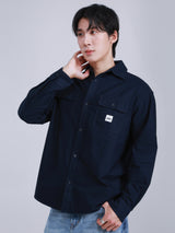 เสื้อเชิ้ตยีนส์แขนยาวผู้ชาย คอลเลคชั่น ON THE GO ทรงตรง สีกรมท่า