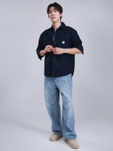 เสื้อเชิ้ตยีนส์แขนยาวผู้ชาย คอลเลคชั่น ON THE GO ทรงตรง สีกรมท่า