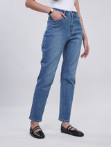 MOM FIT ON THE GO COLLECTION HIGH RISE MOM WOMEN'S JEANS LIGHT INDIGO