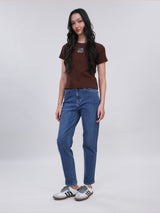 MOM FIT ON THE GO COLLECTION HIGH RISE MOM WOMEN'S JEANS MID INDIGO