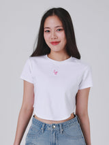 เสื้อยืดแขนสั้นผู้หญิง คอลเลคชั่น LEE PINK CROP FIT สีขาว