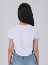 เสื้อยืดแขนสั้นผู้หญิง คอลเลคชั่น LEE PINK CROP FIT สีขาว