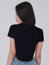 เสื้อยืดแขนสั้นผู้หญิง คอลเลคชั่น LEE PINK CROP FIT สีดำ
