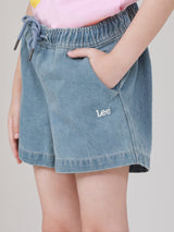 กางเกงยีนส์ขาสั้นเด็กผู้หญิง คอลเลคชั่น LEE FRESH ทรงตรง สียีนส์กลาง