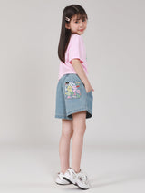 กางเกงยีนส์ขาสั้นเด็กผู้หญิง คอลเลคชั่น LEE FRESH ทรงตรง สียีนส์กลาง