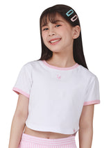 เสื้อยืดแขนสั้นเด็กผู้หญิง คอลเลคชั่น LITTLE PINK SLIM FIT สีขาว