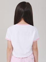 เสื้อยืดแขนสั้นเด็กผู้หญิง คอลเลคชั่น LITTLE PINK SLIM FIT สีขาว