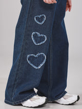 WIDE LEG FIT LITTLE PINK COLLECTION HIGH RISE WIDE LEG GIRL'S JEANS MID INDIGO