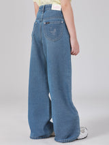 กางเกงยีนส์เด็กผู้หญิง คอลเลคชั่น LITTLE PINK WIDE LEG FIT เอวสูง ทรงขากว้าง สียีนส์อ่อน