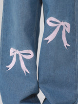 กางเกงยีนส์เด็กผู้หญิง คอลเลคชั่น LITTLE PINK WIDE LEG FIT เอวสูง ทรงขากว้าง สียีนส์อ่อน