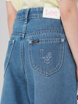 กางเกงยีนส์เด็กผู้หญิง คอลเลคชั่น LITTLE PINK WIDE LEG FIT เอวสูง ทรงขากว้าง สียีนส์อ่อน