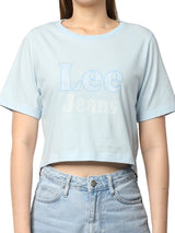 เสื้อยืดแขนสั้นผู้หญิง CROP FIT สีฟ้า