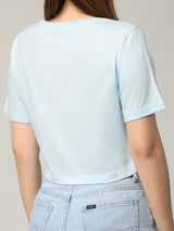 เสื้อยืดแขนสั้นผู้หญิง CROP FIT สีฟ้า