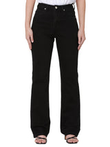 กางเกงยีนส์ผู้หญิง BOOTCUT FIT เอวสูง ทรงตรง-ขาม้า สีดำ