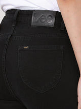 กางเกงยีนส์ผู้หญิง BOOTCUT FIT เอวสูง ทรงตรง-ขาม้า สีดำ