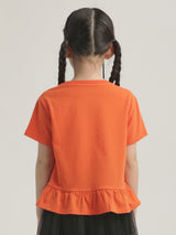 เสื้อยืดแขนสั้นเด็กผู้หญิง คอลเลคชั่น HALLOWEEN ทรงตรง สีส้ม