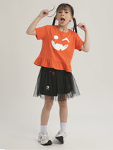 เสื้อยืดแขนสั้นเด็กผู้หญิง คอลเลคชั่น HALLOWEEN ทรงตรง สีส้ม