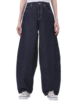 กางเกงยีนส์ผู้หญิง BARREL FIT เอวกลาง ทรงขากว้าง สียีนส์เข้ม