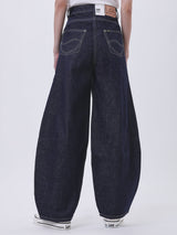 กางเกงยีนส์ผู้หญิง BARREL FIT เอวกลาง ทรงขากว้าง สียีนส์เข้ม