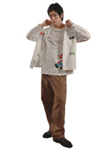 กางเกงขายาวลูกฟูกผู้ชาย คอลเลคชั่น LEE X AKID FROM YESTERDAY BAGGY FIT เอวสูง ทรงกระบอกใหญ่ สีเบจ