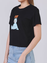 เสื้อยืดแขนสั้นผู้หญิง คอลเลคชั่น LEE X AKID FROM YESTERDAY CROPPED FIT สีดำ