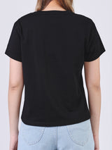 เสื้อยืดแขนสั้นผู้หญิง คอลเลคชั่น LEE X AKID FROM YESTERDAY ทรงตรง สีดำ