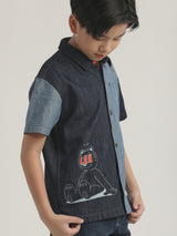 เสื้อเชิ้ตแขนสั้นเด็กผู้ชาย คอลเลคชั่น LEE X AKID FROM YESTERDAY ทรงตรง สียีนส์กลาง