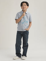 เสื้อเชิ้ตแขนสั้นเด็กผู้ชาย คอลเลคชั่น LEE X AKID FROM YESTERDAY ทรงตรง สีฟ้า