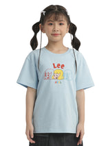 เสื้อยืดแขนสั้นเด็กผู้หญิง คอลเลคชั่น LEE X AKID FROM YESTERDAY ทรงตรง สีฟ้า