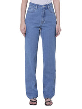 กางเกงยีนส์ผู้หญิง STRAIGHT FIT เอวกลาง ทรงตรง สียีนส์อ่อน