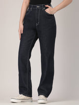 STRAIGHT FIT MID RISE REGULAR WOMEN'S JEANS DARK INDIGO