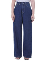 กางเกงยีนส์ผู้หญิง WIDE LEG FIT เอวสูง ทรงขากว้าง สียีนส์กลาง