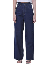 กางเกงยีนส์ผู้หญิง WIDE LEG FIT เอวสูง ทรงขากว้าง สียีนส์เข้ม