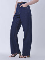 กางเกงยีนส์ผู้หญิง WIDE LEG FIT เอวสูง ทรงขากว้าง สียีนส์เข้ม