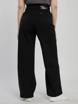WIDE LEG FIT HIGH RISE RELAXED WOMEN'S JEANS BLACK
