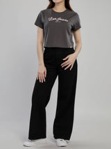 WIDE LEG FIT HIGH RISE RELAXED WOMEN'S JEANS BLACK