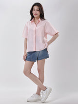 OVERSIZE FIT DENIM OBSESSION COLLECTION WOMEN'S SHORT SLEEVE SHIRT PINK