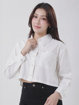 CROPPED FIT DENIM OBSESSION COLLECTION WOMEN'S LONG SLEEVE SHIRT OFF-WHITE