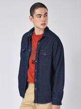 เสื้อเชิ้ตยีนส์แขนยาวผู้ชาย คอลเลคชั่น 101 ทรงตรง สียีนส์กลาง