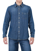 REGULAR FIT MEN'S LONG SLEEVE DENIM SHIRT MID INDIGO