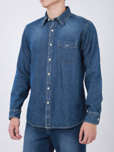REGULAR FIT MEN'S LONG SLEEVE DENIM SHIRT MID INDIGO