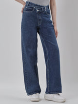 กางเกงยีนส์ผู้หญิง คอลเลคชั่น DENIM OBSESSION WIDE LEG FIT เอวสูง ทรงขากว้าง สียีนส์กลาง