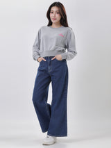เสื้อสเวตเชิ้ตผู้หญิง คอลเลคชั่น DENIM OBSESSION CROPPED FIT สีเทา