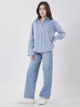 เสื้อเชิ้ตยีนส์แขนยาวผู้หญิง OVERSIZE FIT สียีนส์อ่อน