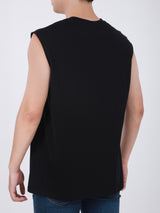เสื้อยืดแขนกุดผู้ชาย ทรงตรง สีดำ