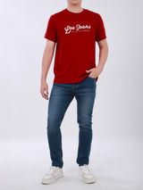 เสื้อยืดแขนสั้นผู้ชาย ทรงตรง สีแดง