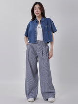 กางเกงยีนส์ผู้หญิง คอลเลคชั่น DENIM OBSESSION WIDE LEG FIT เอวสูง ทรงขากว้าง สียีนส์เข้ม