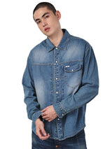 101 COLLECTION COMFORT FIT MEN'S LONG SLEEVE DENIM SHIRT MID INDIGO