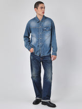 101 COLLECTION COMFORT FIT MEN'S LONG SLEEVE DENIM SHIRT MID INDIGO