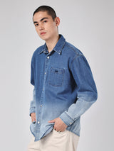 COMFORT FIT MEN'S LONG SLEEVE DENIM SHIRT MID INDIGO